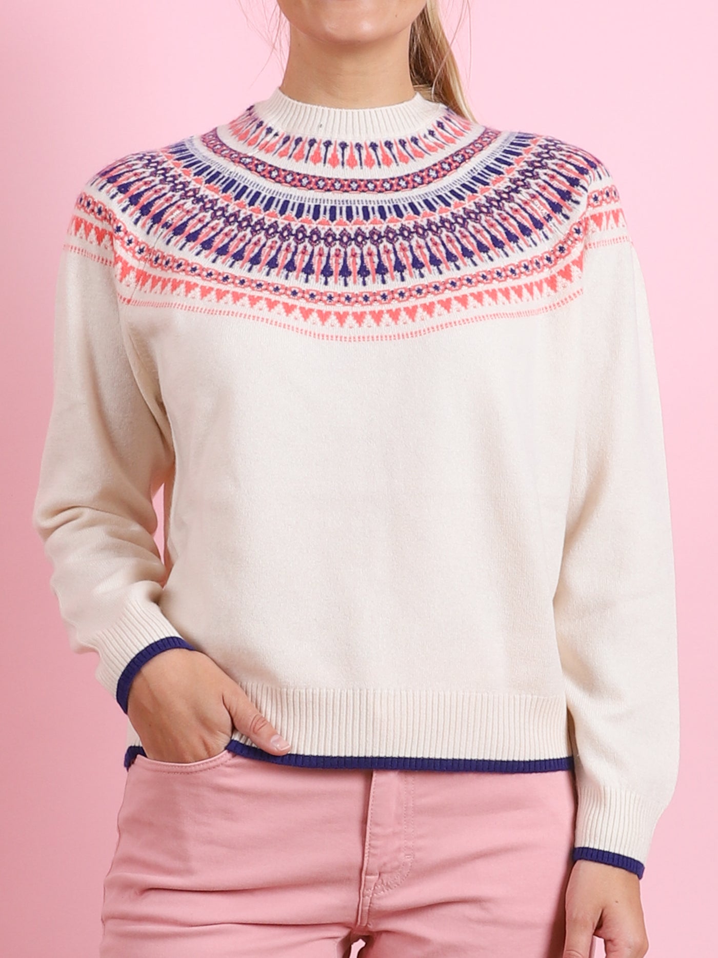 Fair Isle Yoke Crew Sweater