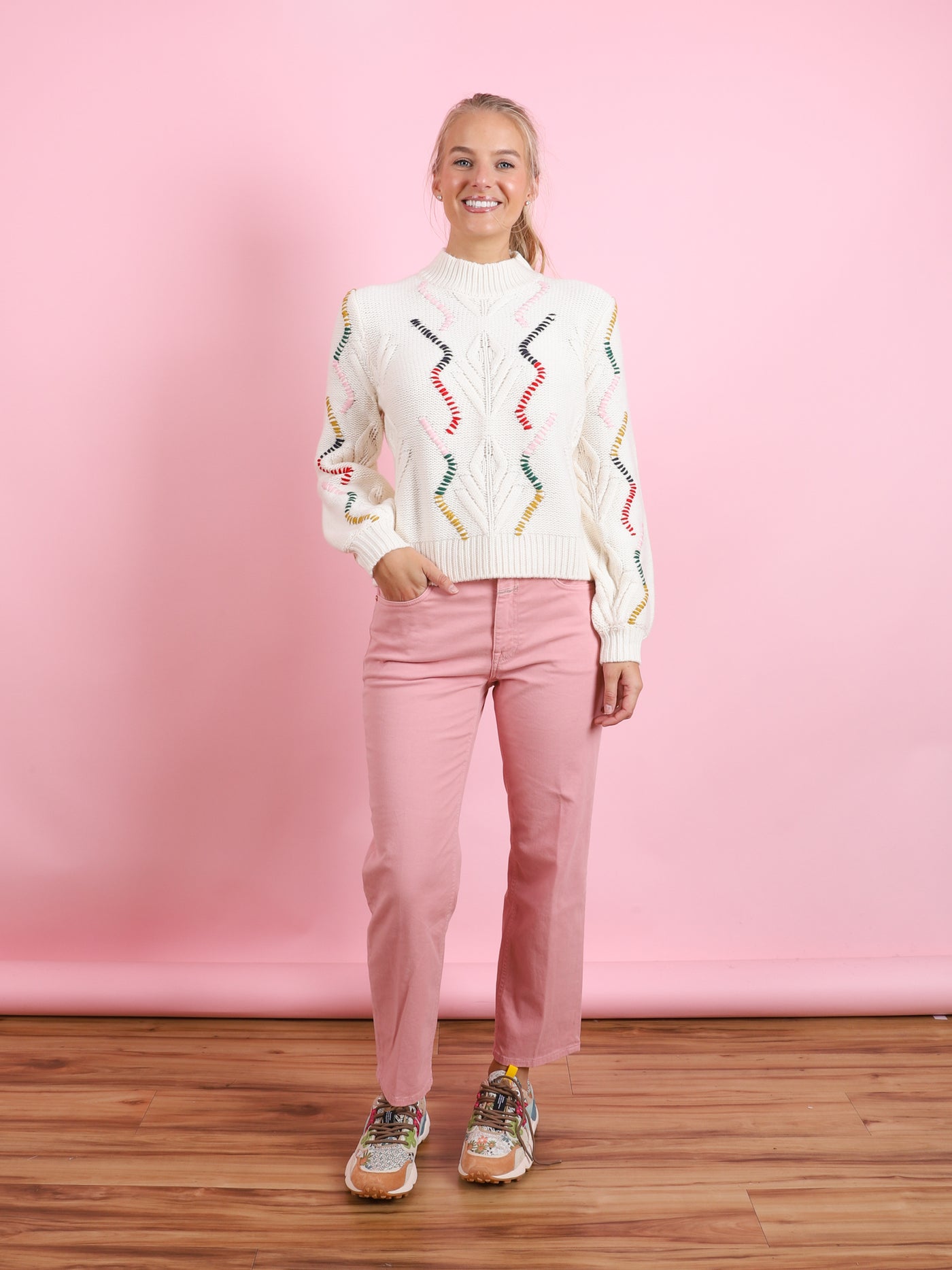 Overstitch Cable Turtleneck Sweater