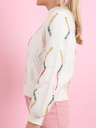 Overstitch Cable Turtleneck Sweater