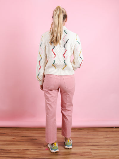 Overstitch Cable Turtleneck Sweater