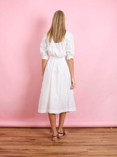 EMBROIDERED SHORT SLEEVE BUTTONED DRESS