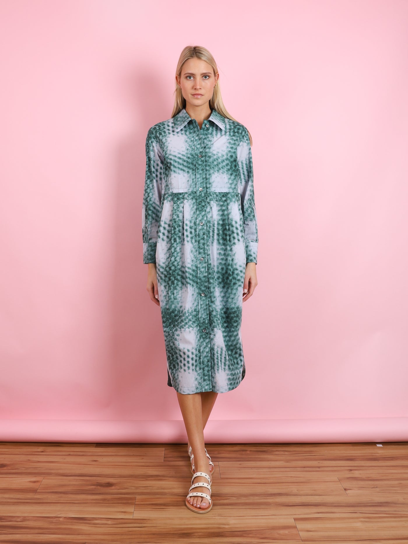 GREEN PLAID SHIRT DRESS