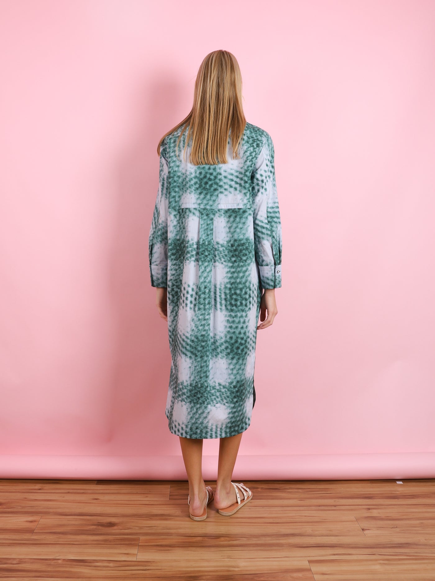 GREEN PLAID SHIRT DRESS