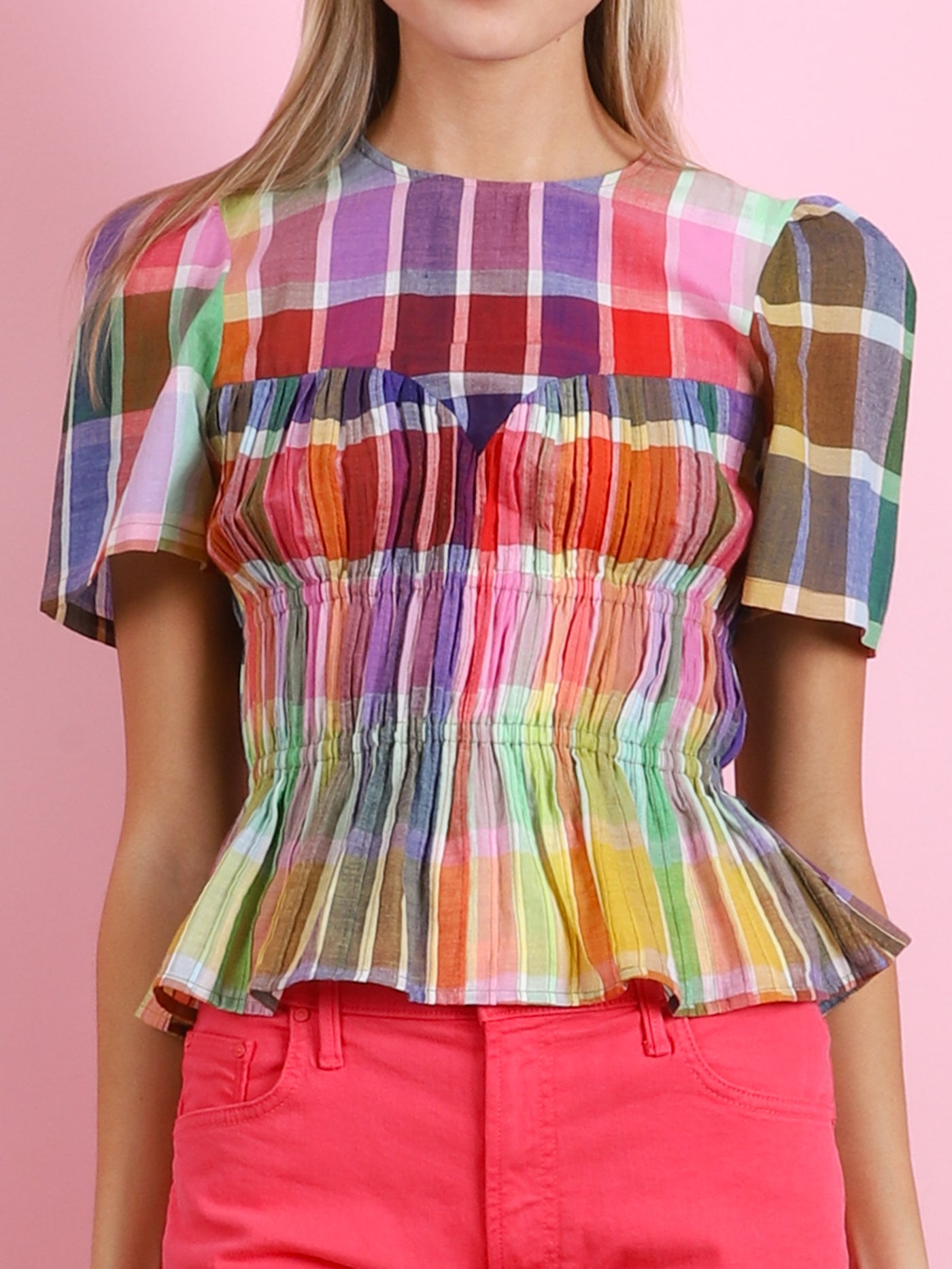 HAND WOVEN GATHERED SHORT SLEEVE TOP