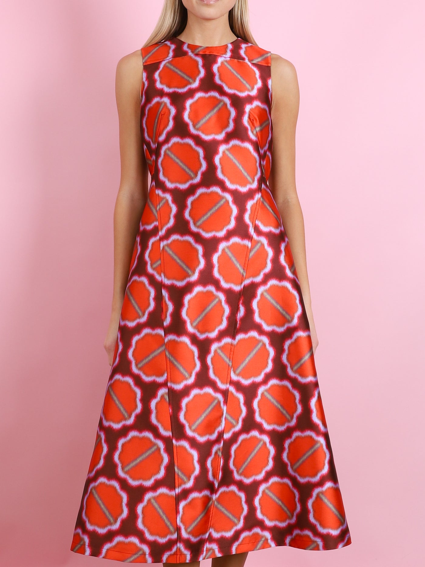 FIRE RED SL PRINT DRESS