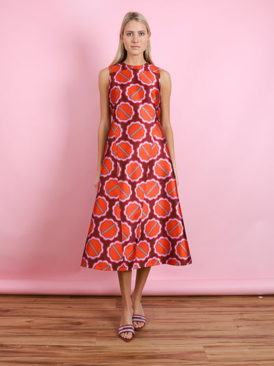 FIRE RED SL PRINT DRESS