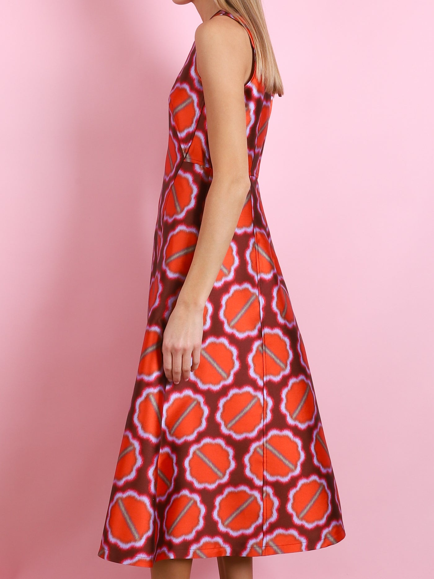 FIRE RED SL PRINT DRESS