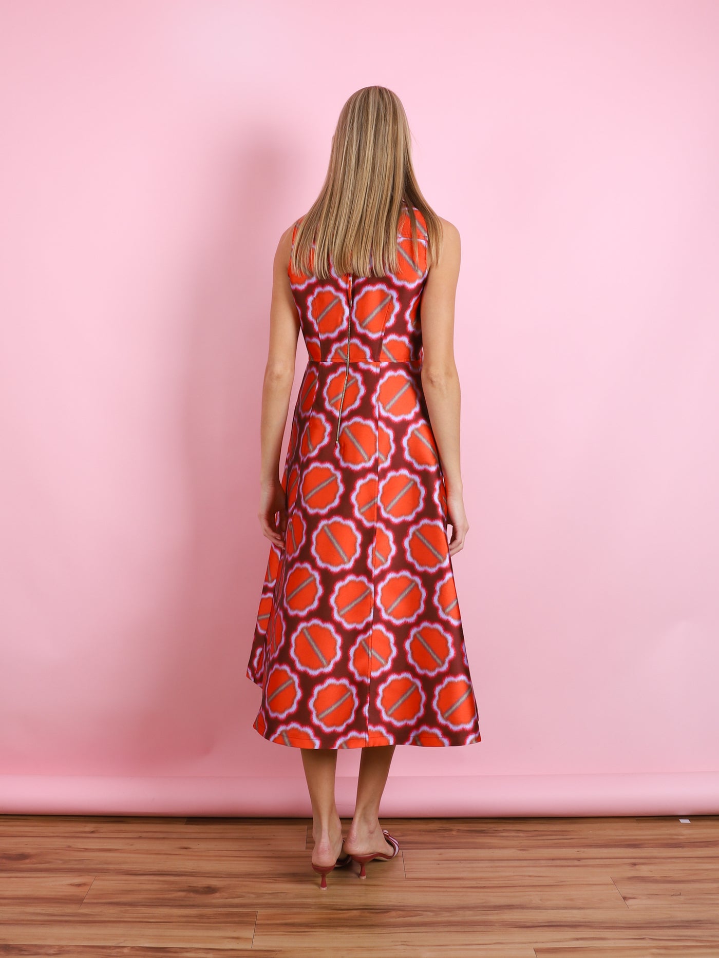 FIRE RED SL PRINT DRESS