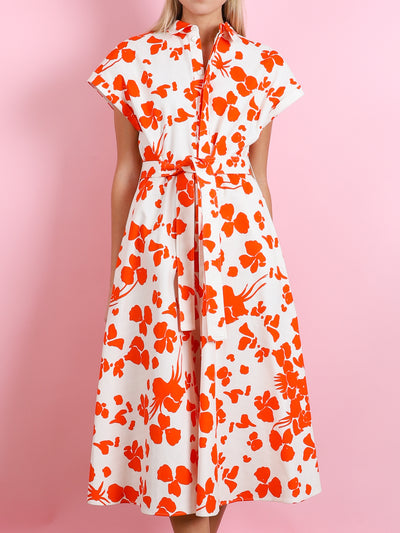 ORANGE PRINTED FLUTTER SLEEVE DRESS