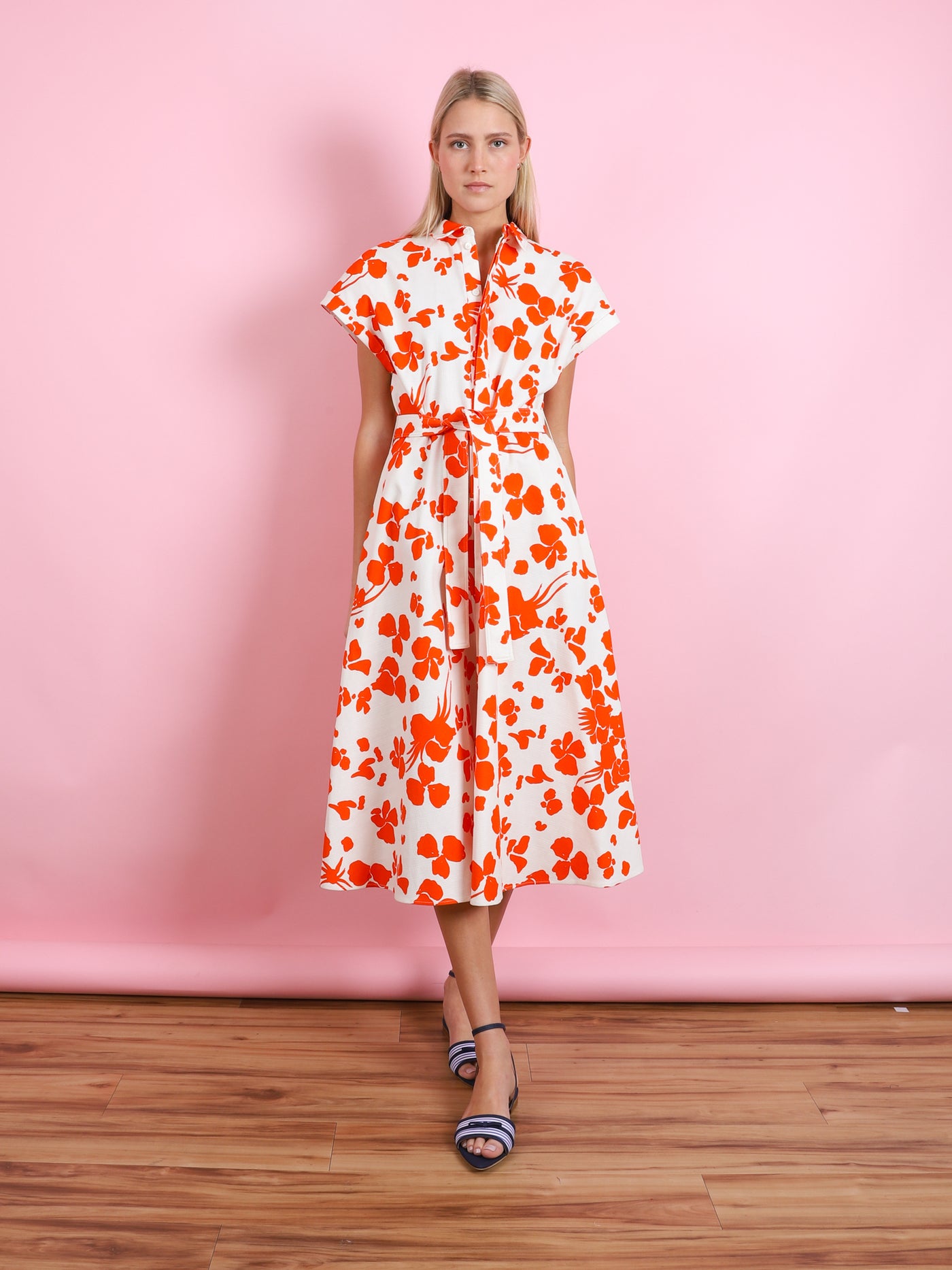 ORANGE PRINTED FLUTTER SLEEVE DRESS