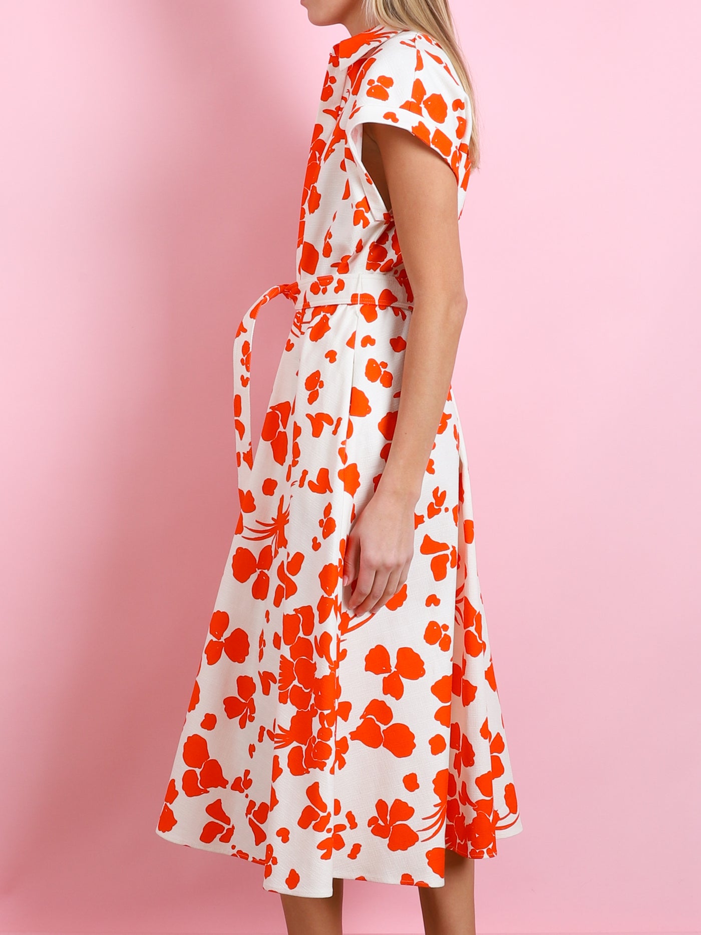 ORANGE PRINTED FLUTTER SLEEVE DRESS