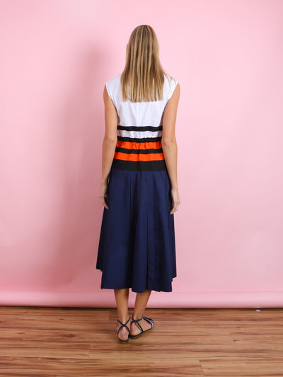 SLEEVELESS ORANGE STRIPE DRESS