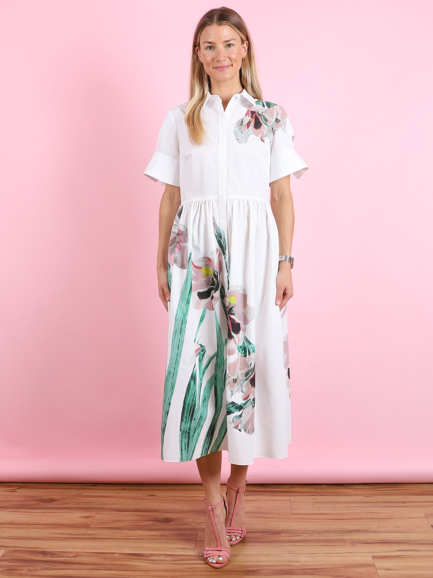 orchid midi dress Women's Orchid A-line Midi Dress Pink/Cream White S/M/L MEAN BLVD Pink / S