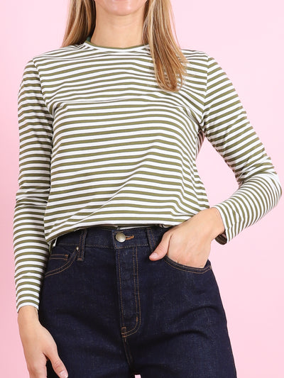 The Modern Stripe Long Sleeve Tee in Olive