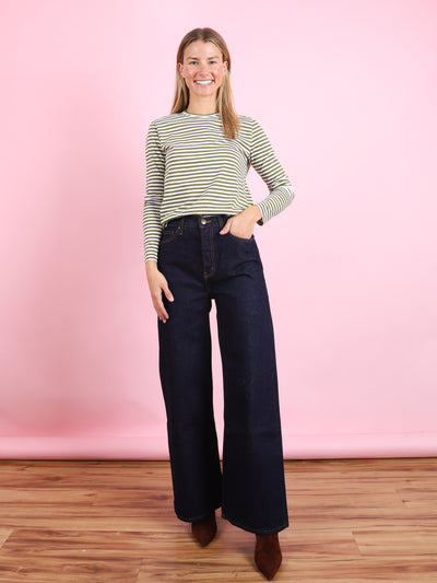 The Modern Stripe Long Sleeve Tee in Olive