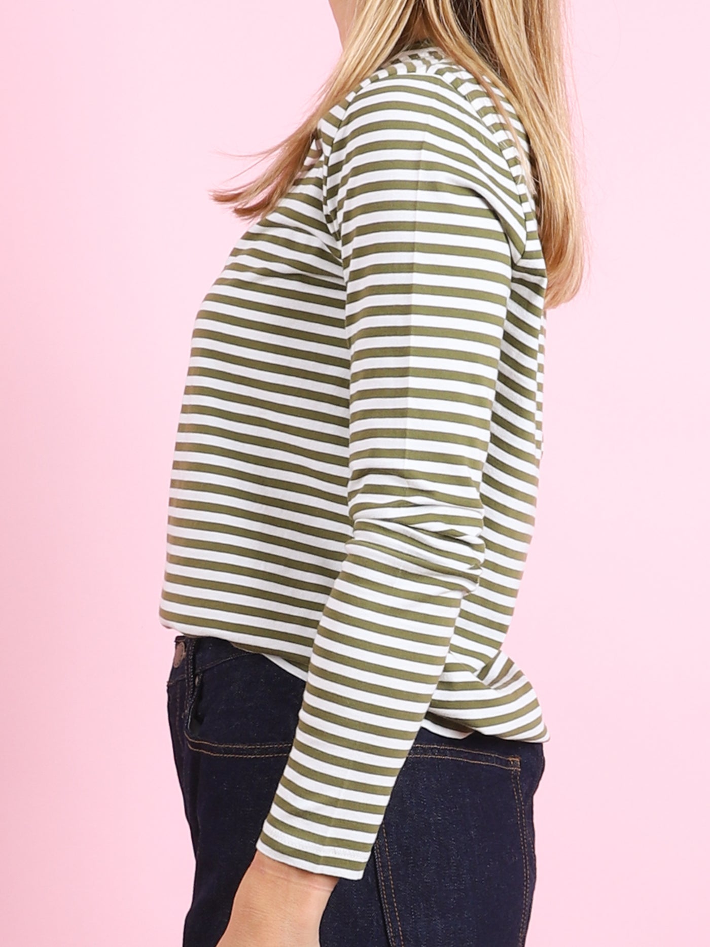 The Modern Stripe Long Sleeve Tee in Olive