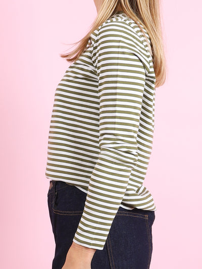 The Modern Stripe Long Sleeve Tee in Olive