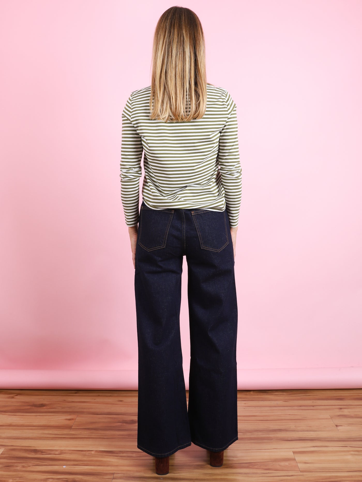 The Modern Stripe Long Sleeve Tee in Olive