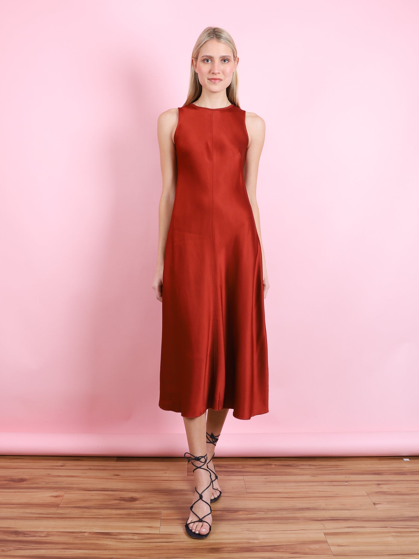 SATIN ROUNDNECK DRESS