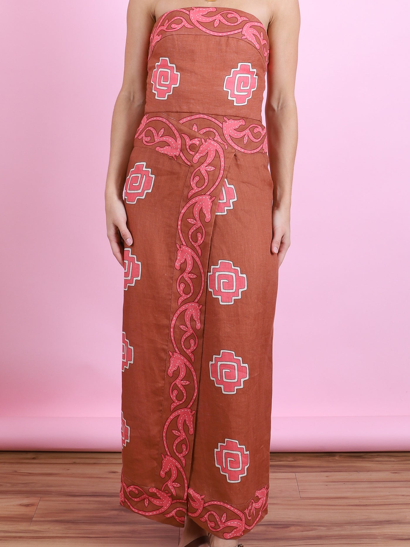 Linen Printed Dress in Paprika & Pink