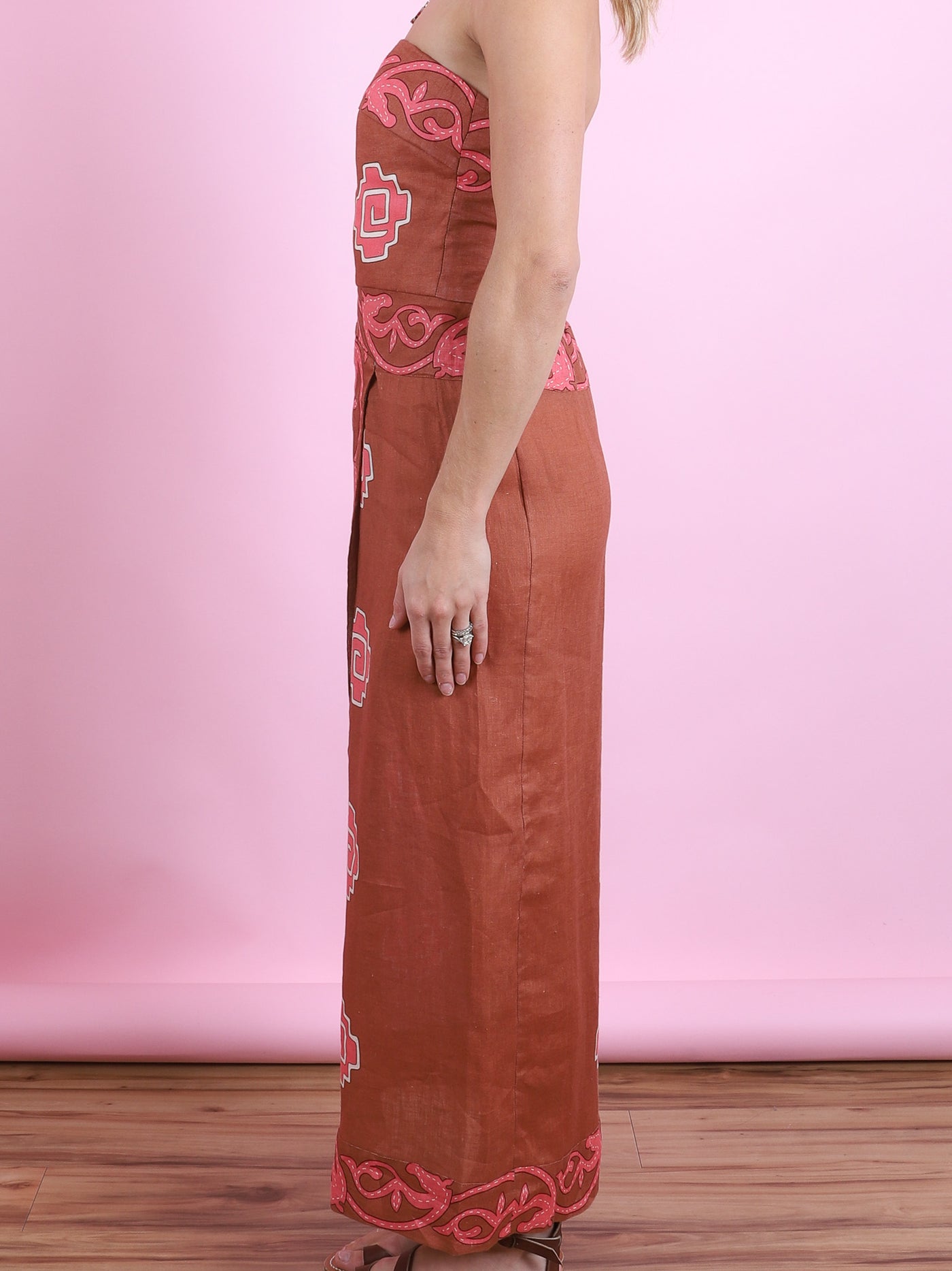 Linen Printed Dress in Paprika & Pink
