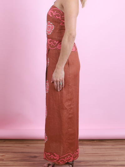 Linen Printed Dress in Paprika & Pink