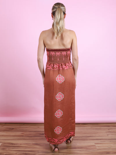 Linen Printed Dress in Paprika & Pink