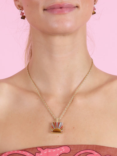 Inlay Diamond Sun Ray Pendant Necklace