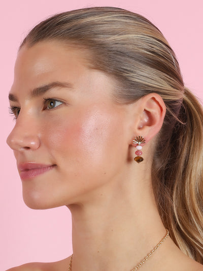 Pink Opal, Rhodochrosite, and Tiger's Eye Mini Root Earrings
