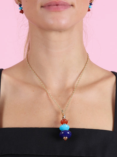 Lapis, Turquoise and Carnelian Root Pendant Necklace