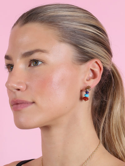 Carnelian, Turquoise, and Lapis Mini Root Earrings