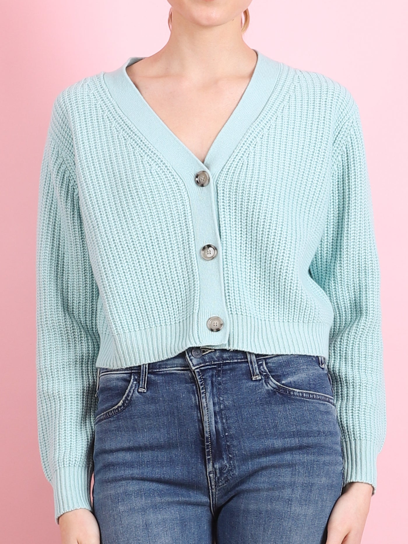 RIBBED CROP V CARDIGAN