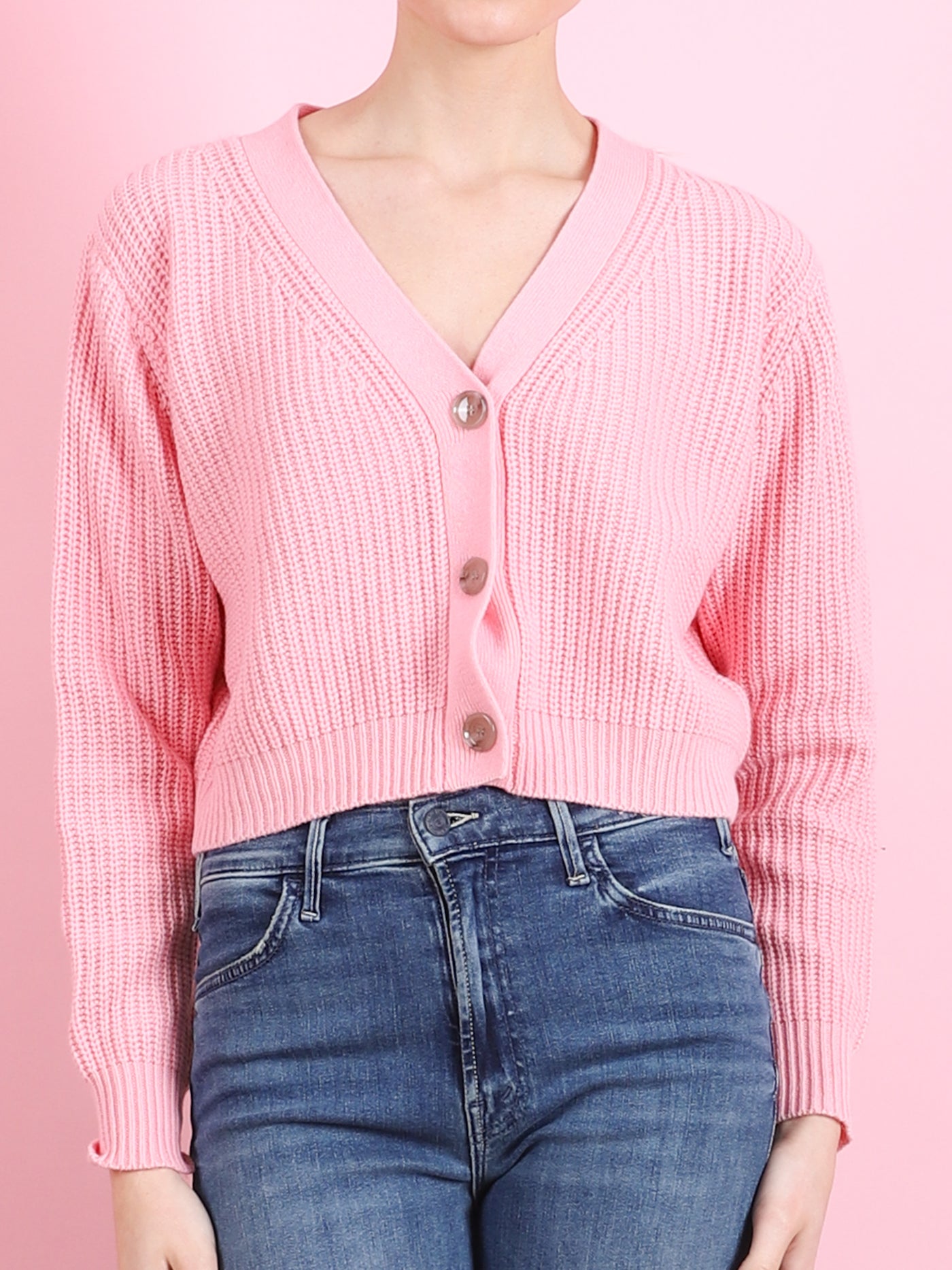 RIBBED CROP V CARDIGAN