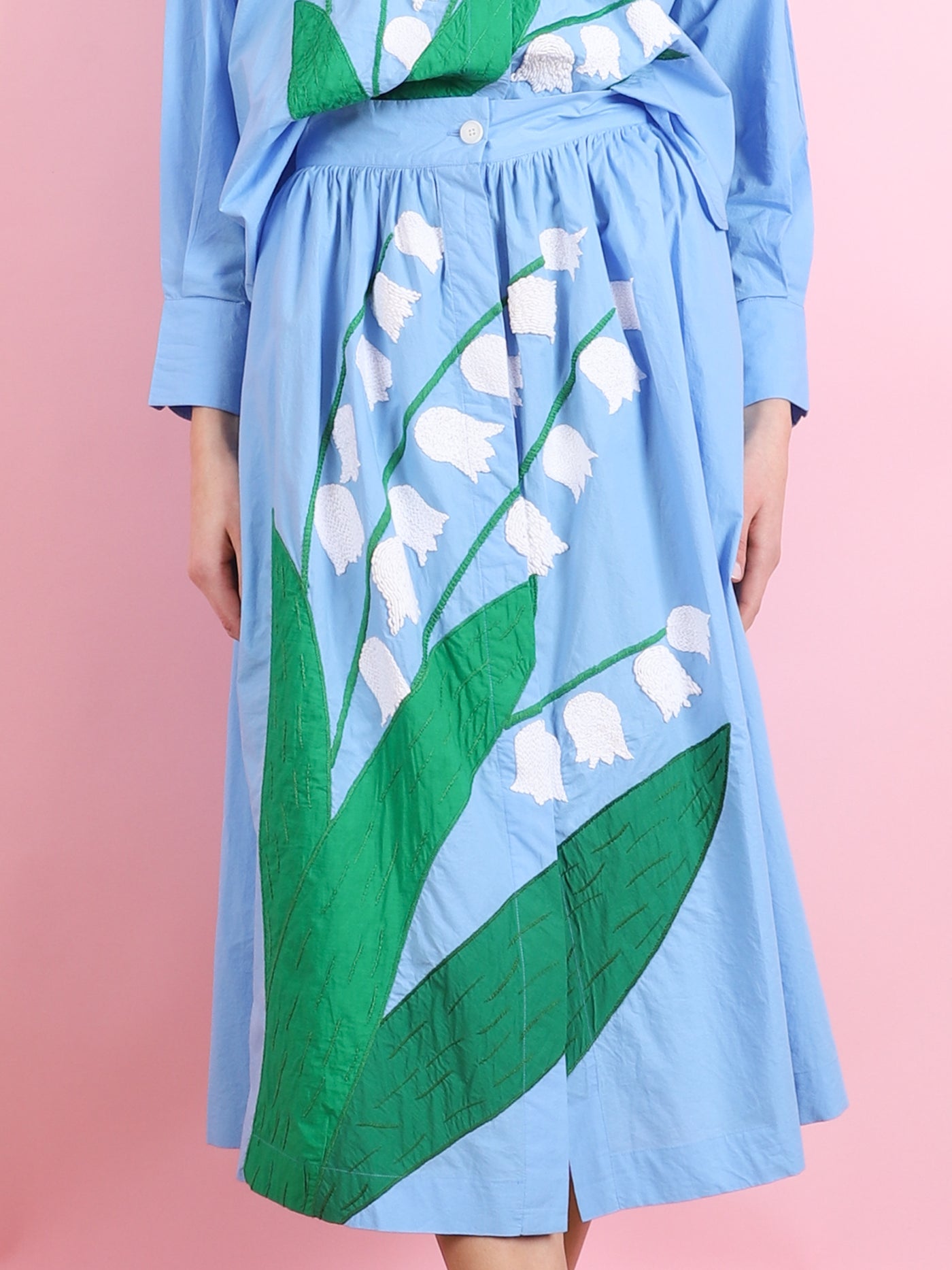 Sky Blue Embroidered Cotton Skirt