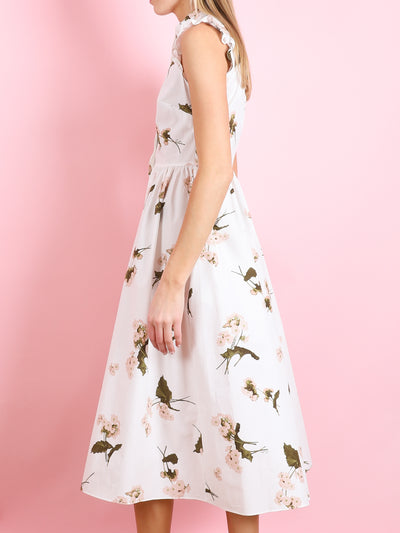 SLEEVELESS FLARED MIDI DRESS