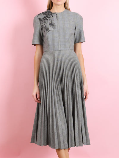 SHORT SLEEVE PLEATED MIDI DRESS