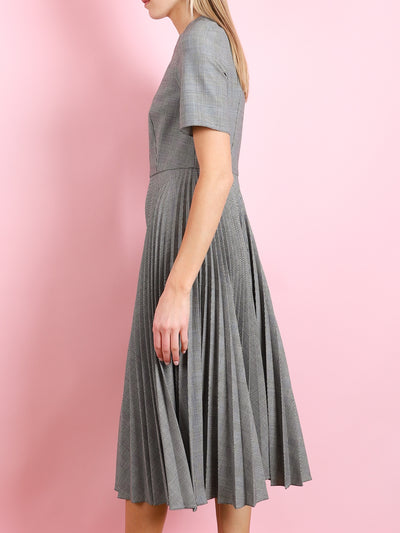 SHORT SLEEVE PLEATED MIDI DRESS