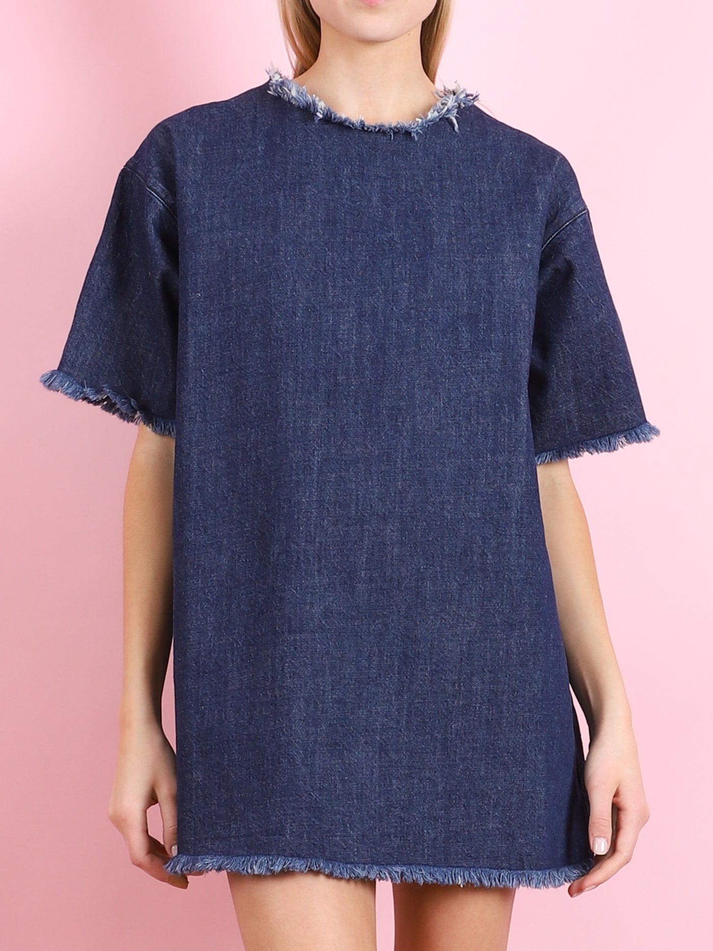 FRINGED OVERSIZE T-SHIRT DENIM DRESS