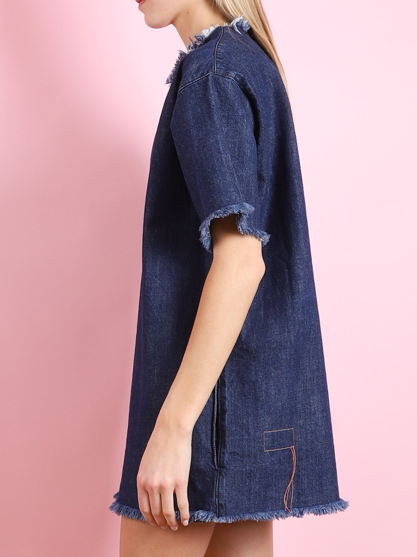 FRINGED OVERSIZE T-SHIRT DENIM DRESS