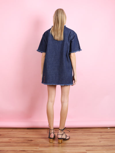 FRINGED OVERSIZE T-SHIRT DENIM DRESS