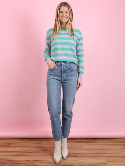 Striped Distressed Crew Sweater