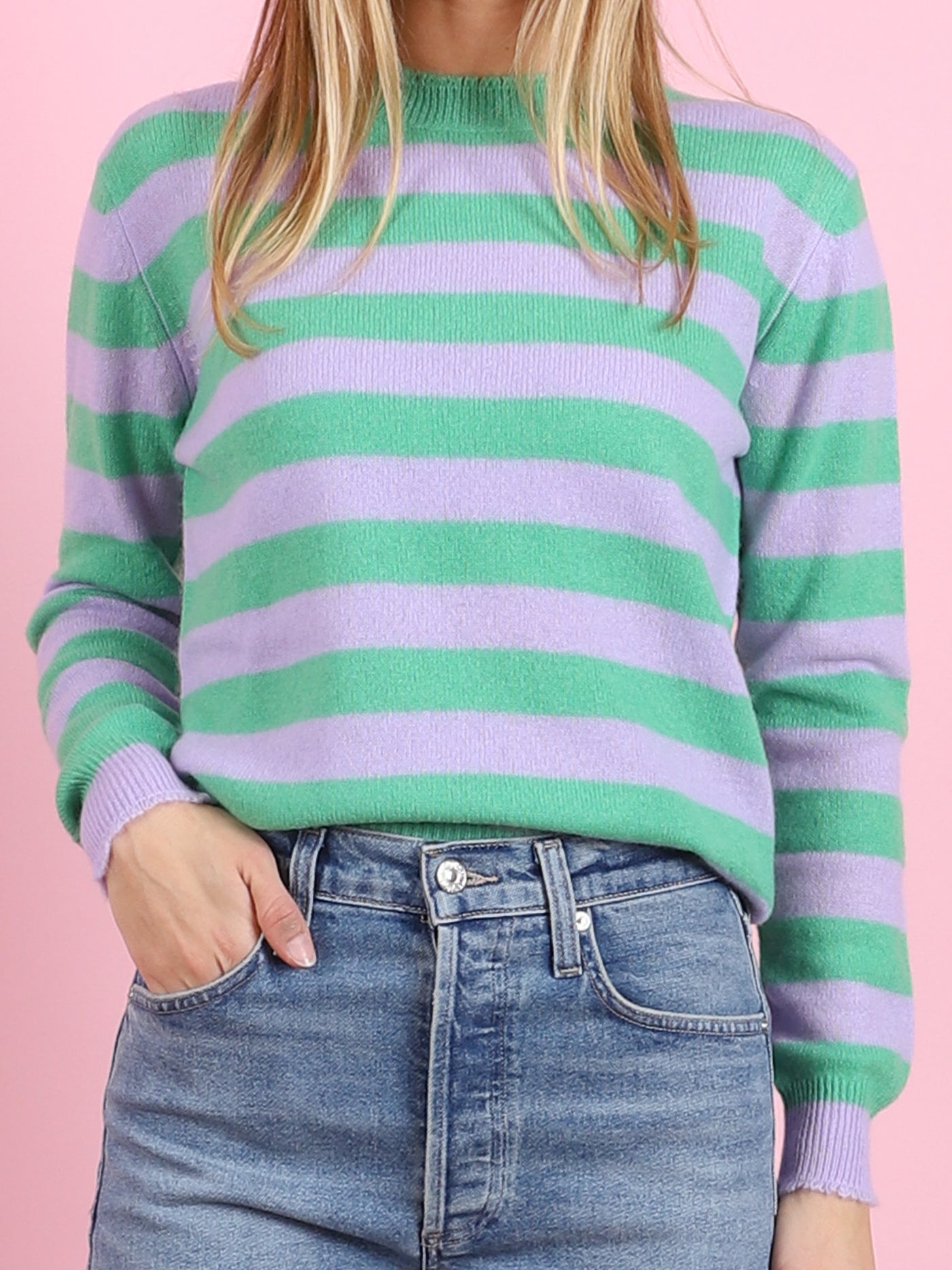 Striped Distressed Crew Sweater