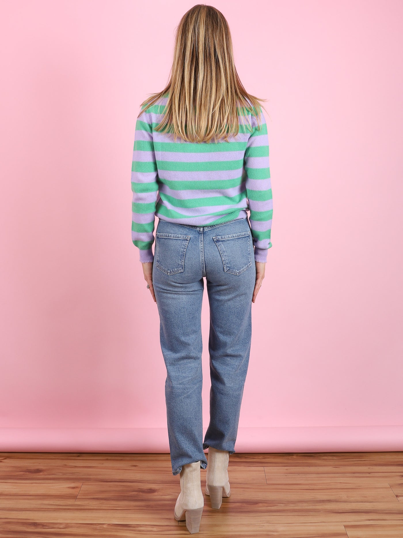 Striped Distressed Crew Sweater