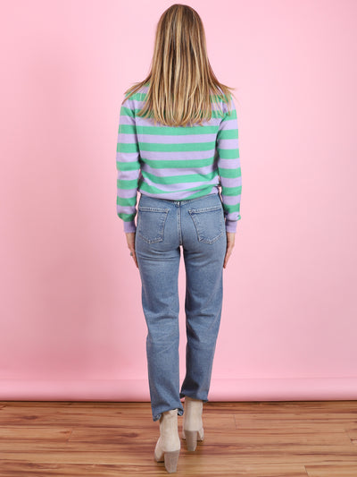 Striped Distressed Crew Sweater