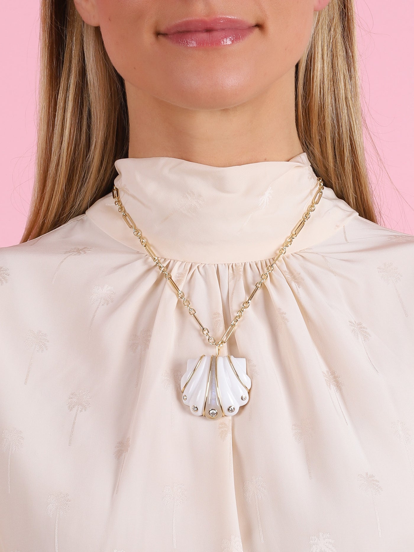 Carved Shell Pendant with Diamonds