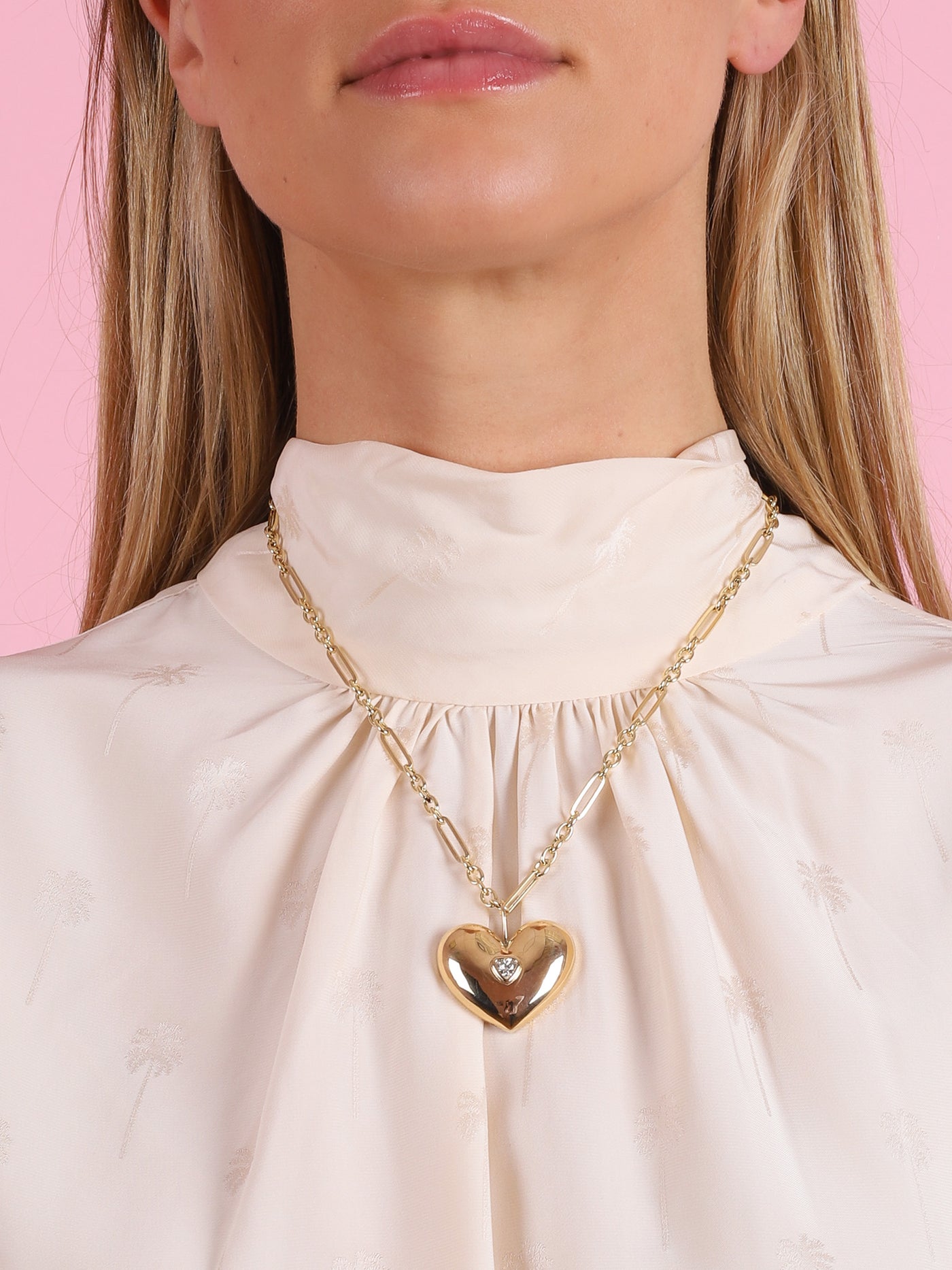 Gold Puff Heart Pendant