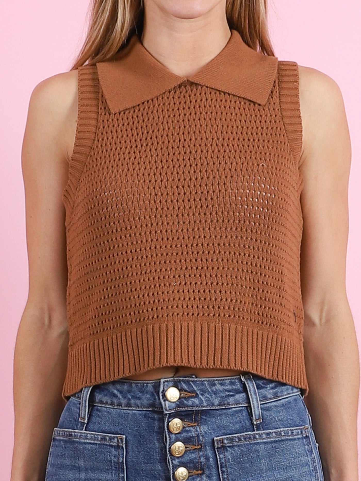 Cable Mesh Tank in Mocha