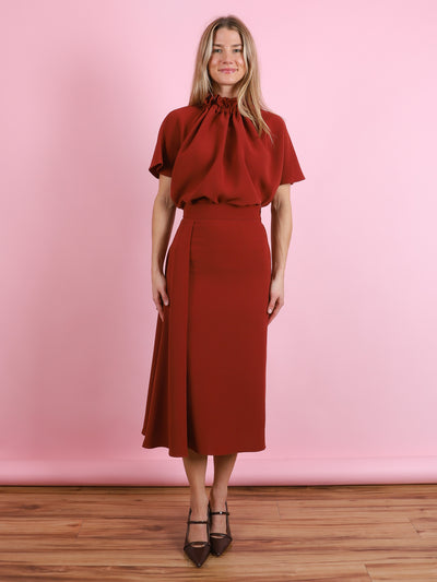 Short Ruffle Blouse in Carmine