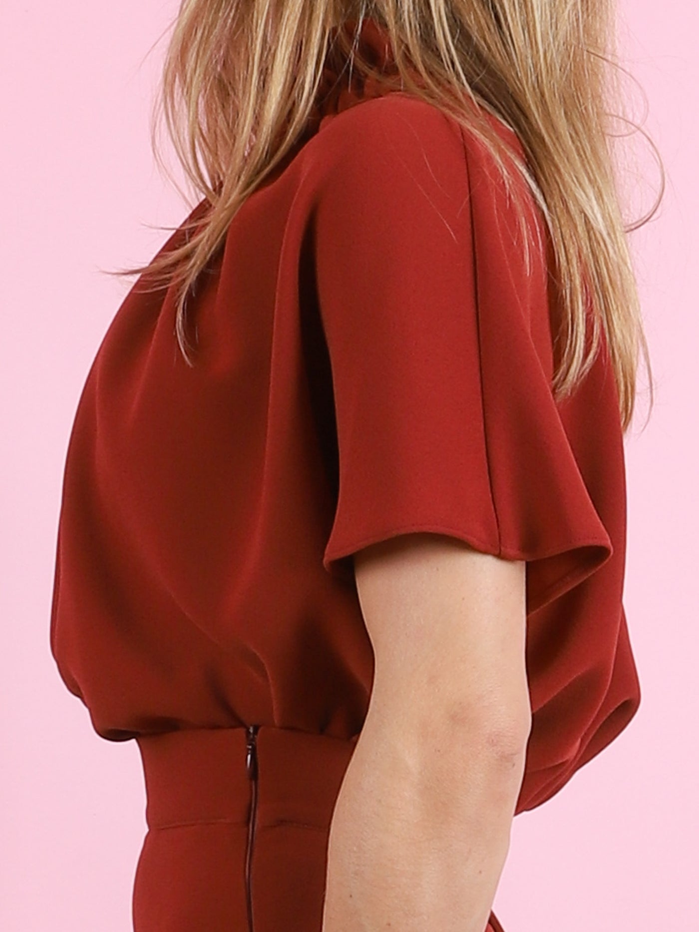 Short Ruffle Blouse in Carmine