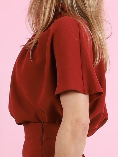Short Ruffle Blouse in Carmine
